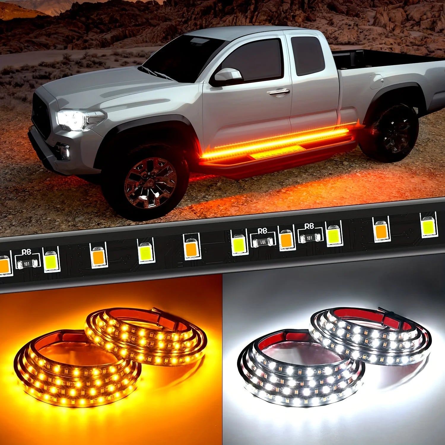 2pcs 180cm LED Running Board Lights - Amber Turn Signal & Side Marker for Trucks