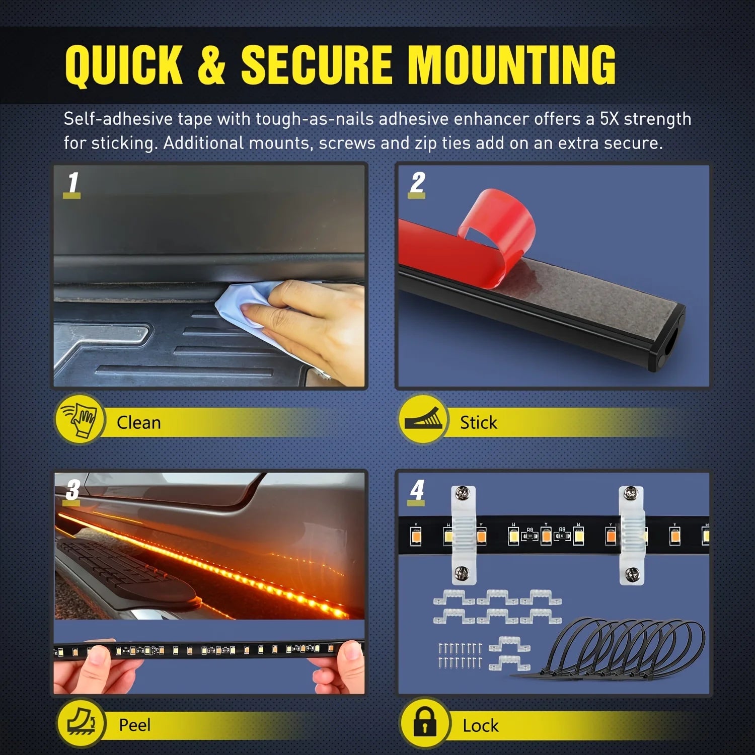 2pcs 180cm LED Running Board Lights - Amber Turn Signal & Side Marker for Trucks