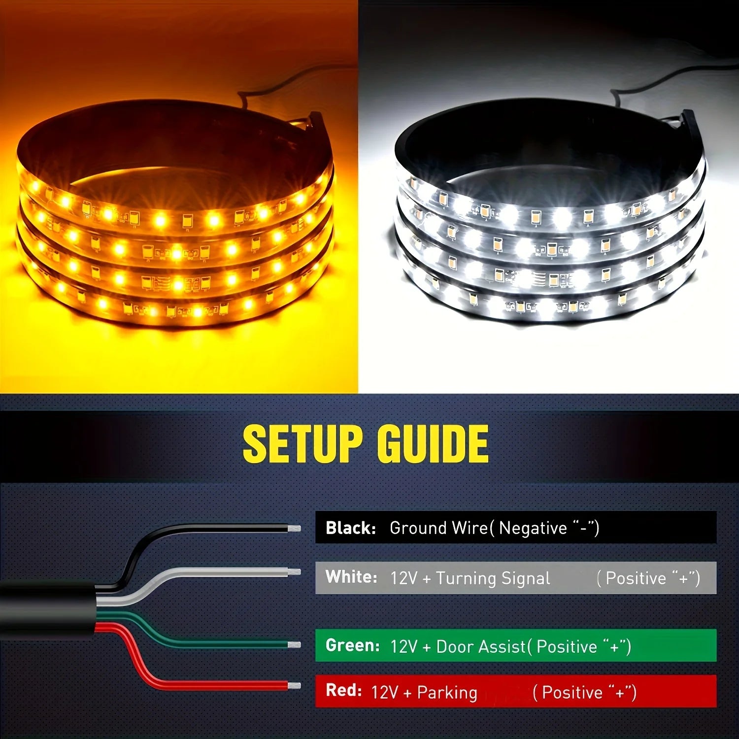 2pcs 180cm LED Running Board Lights - Amber Turn Signal & Side Marker for Trucks