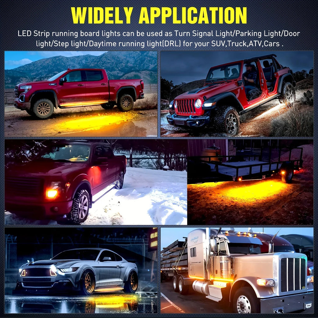 2pcs 180cm LED Running Board Lights - Amber Turn Signal & Side Marker for Trucks