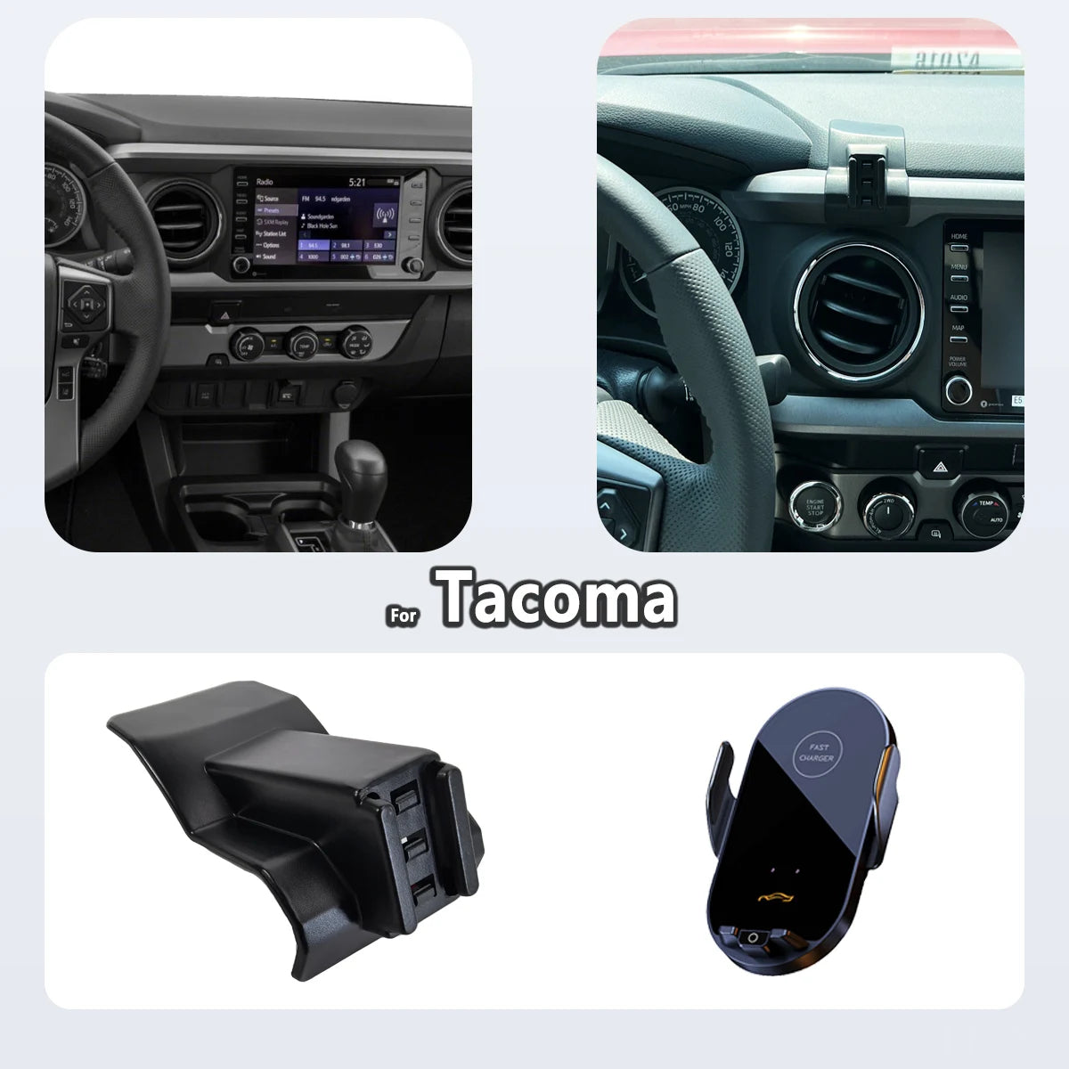 Phone Holder for Toyota Tacoma N300 2016-2023 - Magnetic Mount with Wireless Charging