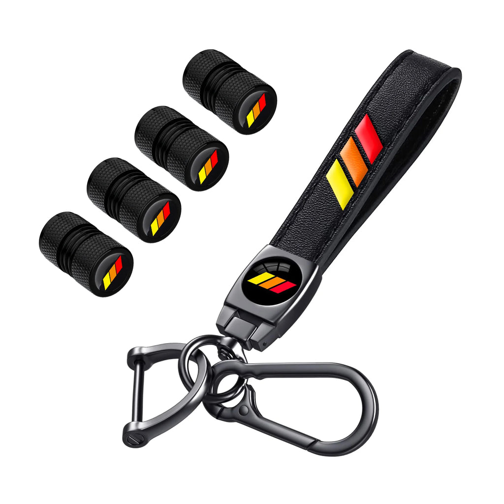 Toyota Leather Keychain & Tire Valve Caps Set - 5-Piece TRD Accessory Kit