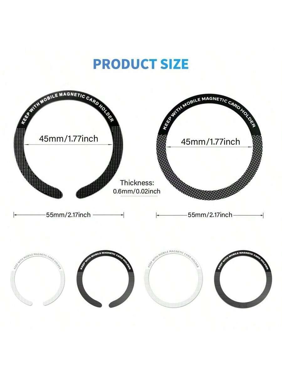 Magnetic Metal Plate Ring Set - 5-Pack for Car Phone Holders & Wireless Chargers