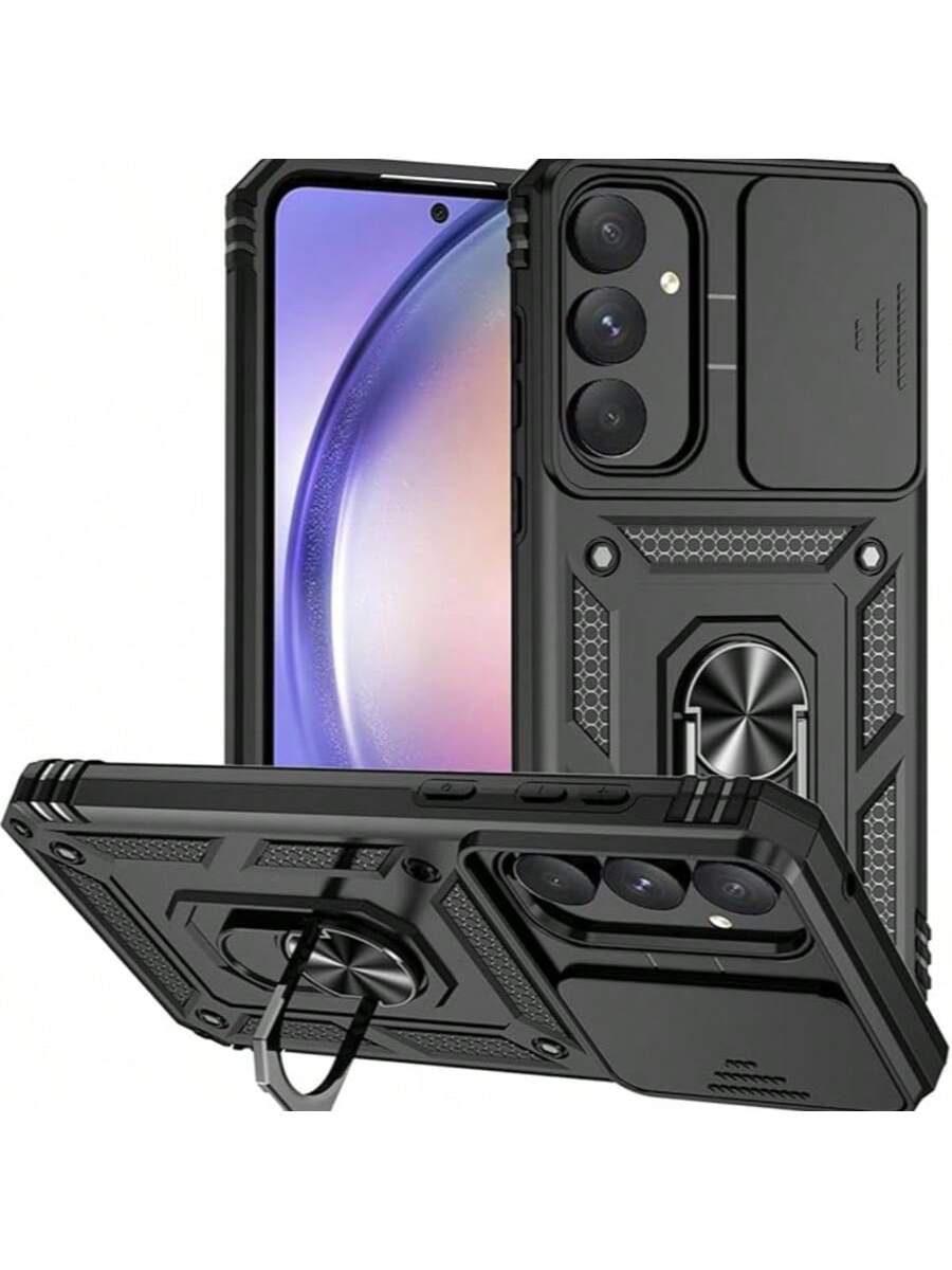 Samsung Galaxy Shockproof Case - Sliding Camera Cover & 360° Ring Stand