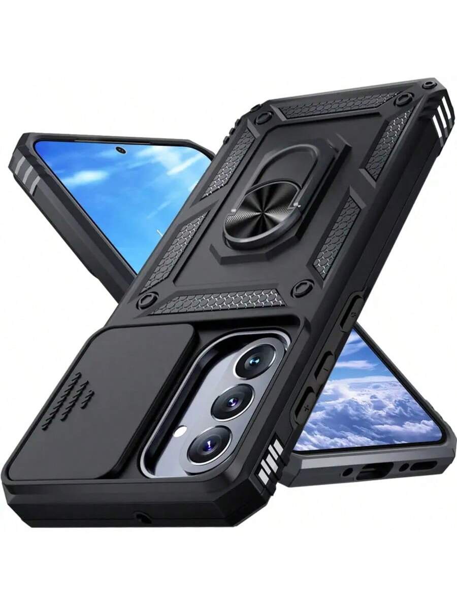 Samsung Galaxy Shockproof Case - Sliding Camera Cover & 360° Ring Stand