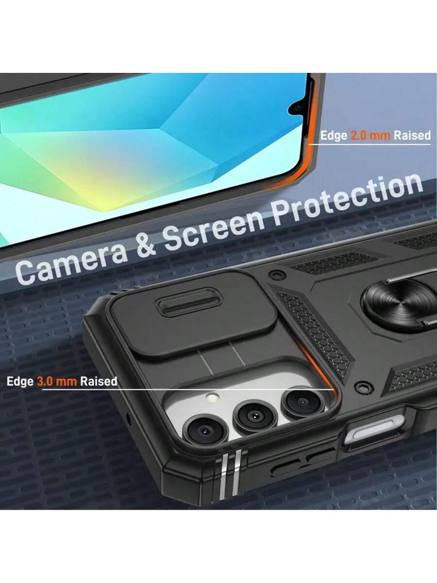 Samsung Galaxy Shockproof Case - Sliding Camera Cover & 360° Ring Stand