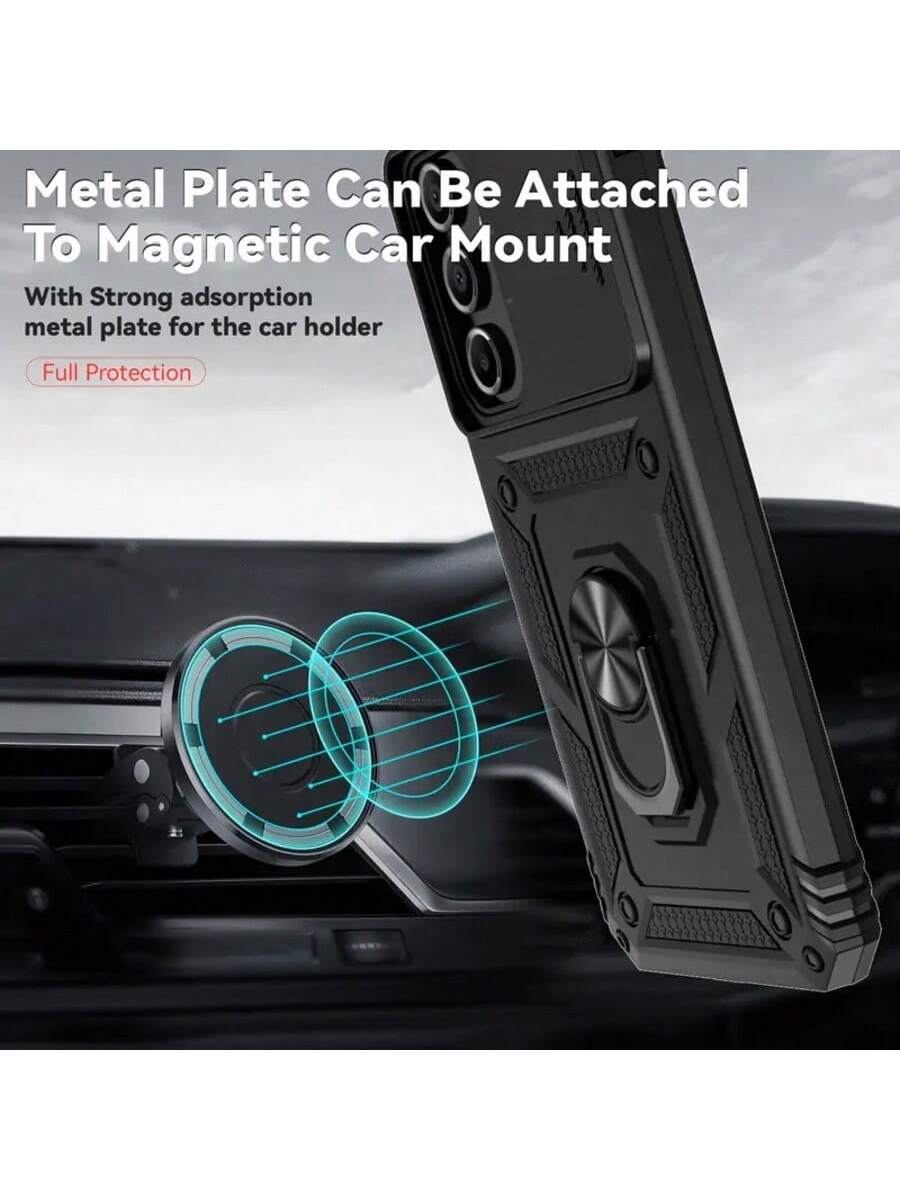 Samsung Galaxy Shockproof Case - Sliding Camera Cover & 360° Ring Stand