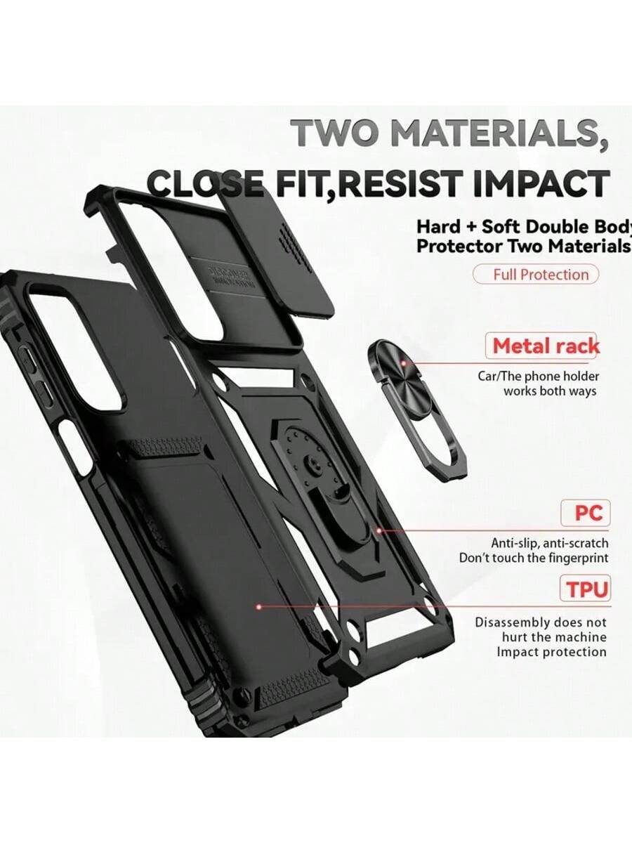 Samsung Galaxy Shockproof Case - Sliding Camera Cover & 360° Ring Stand