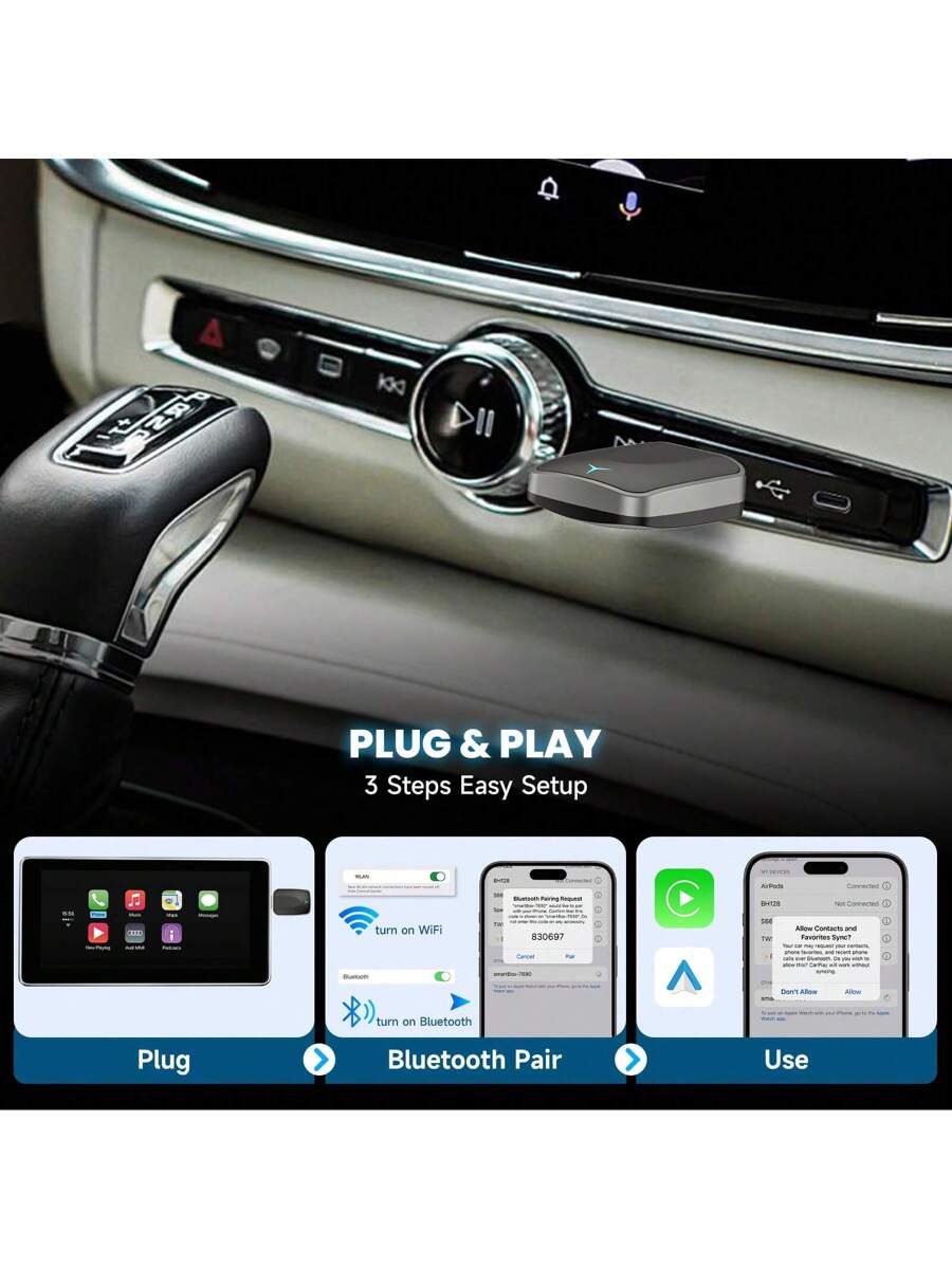 Wireless CarPlay & Android Auto Adapter - 2-in-1 USB Dongle for 2016+ Cars