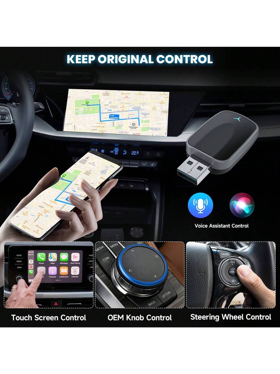 Wireless CarPlay & Android Auto Adapter - 2-in-1 USB Dongle for 2016+ Cars