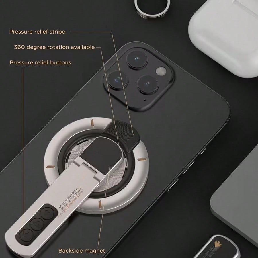 Magnetic Phone Holder with Storage Box - 360° Rotating Desk Stand