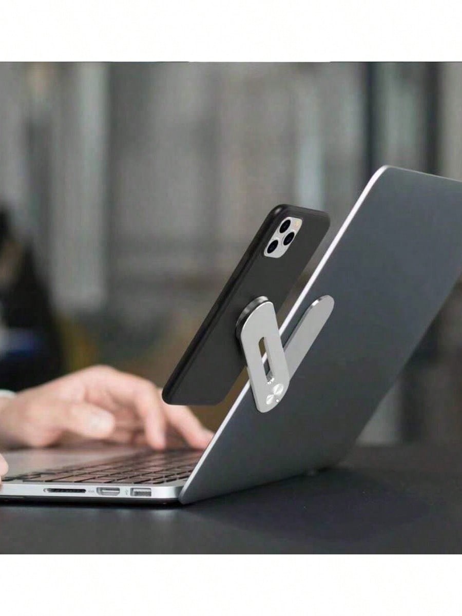 Magnetic Laptop Side Phone Stand - Portable Dual-Screen Clip Holder Silver