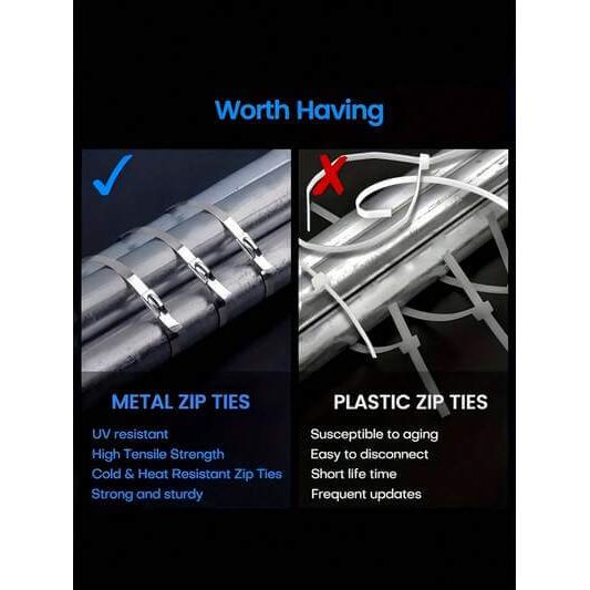 100PCS Heavy-Duty Stainless Steel Cable Ties (Rustproof, High-Temp Resistant)