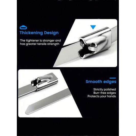 100PCS Heavy-Duty Stainless Steel Cable Ties (Rustproof, High-Temp Resistant)